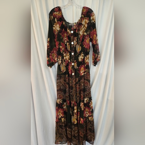 Figueroa & Flower Green/Pink Floral Maxi Loose Fit Dress Size M - Picture 2 of 10